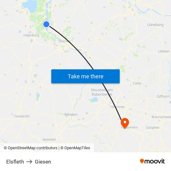 Elsfleth to Giesen map