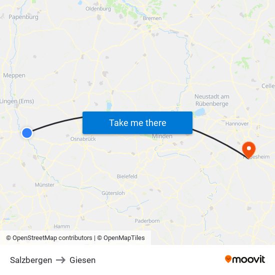 Salzbergen to Giesen map