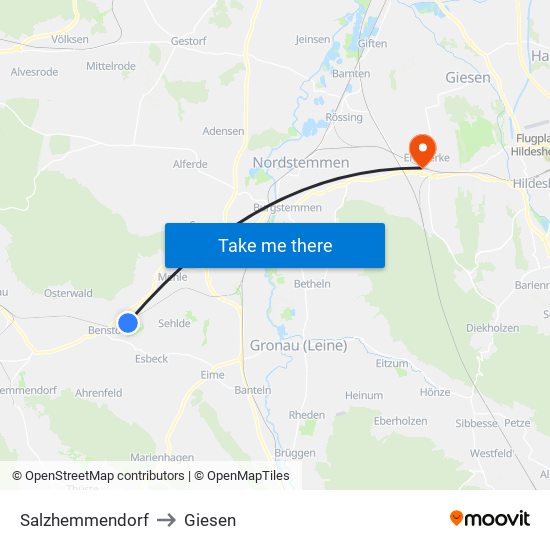 Salzhemmendorf to Giesen map