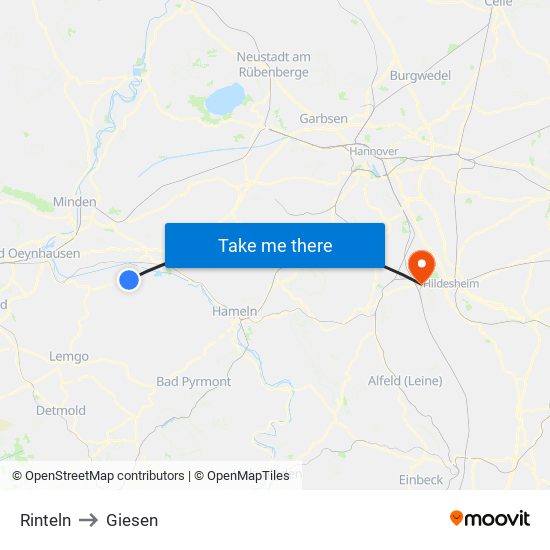 Rinteln to Giesen map