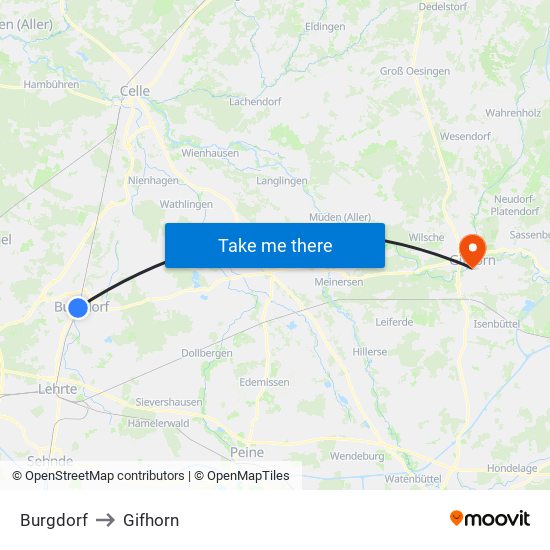 Burgdorf to Gifhorn map