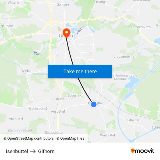 Isenbüttel to Gifhorn map