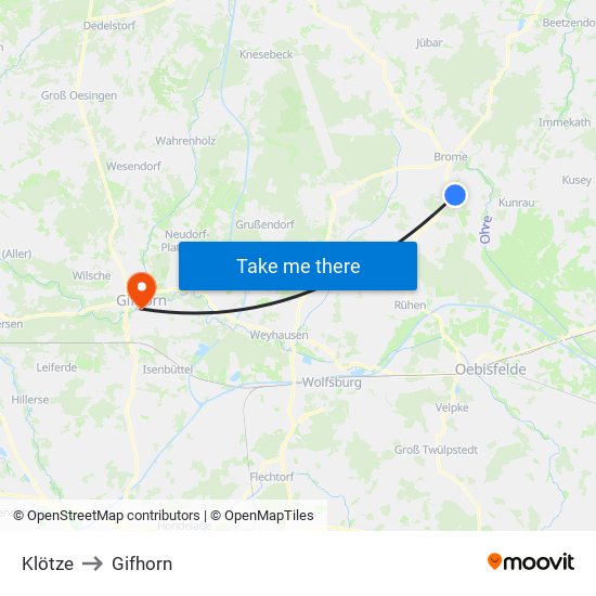 Klötze to Gifhorn map