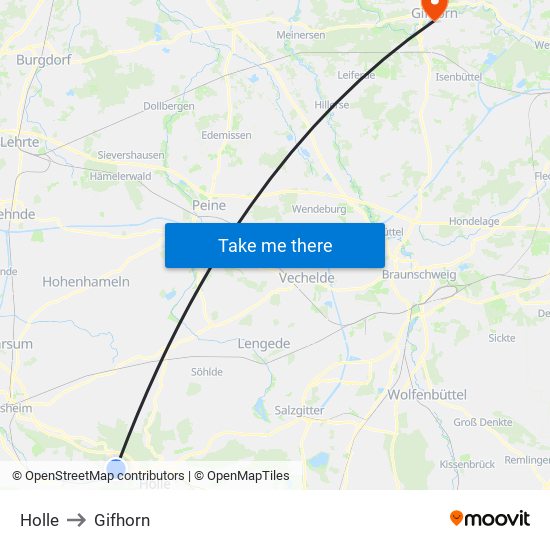 Holle to Gifhorn map