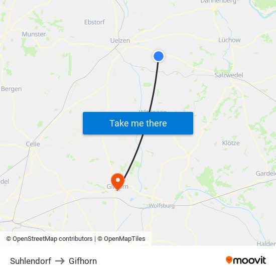 Suhlendorf to Gifhorn map