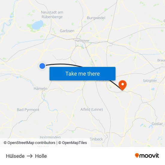 Hülsede to Holle map