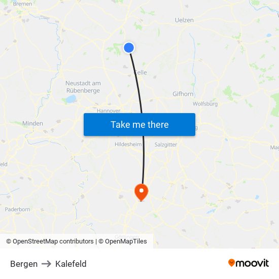 Bergen to Kalefeld map