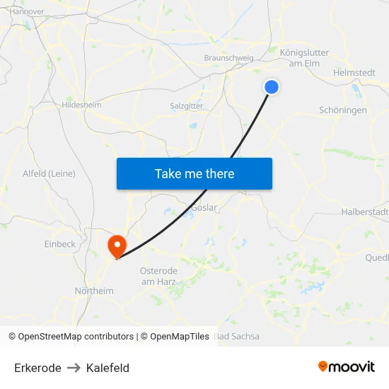 Erkerode to Kalefeld map