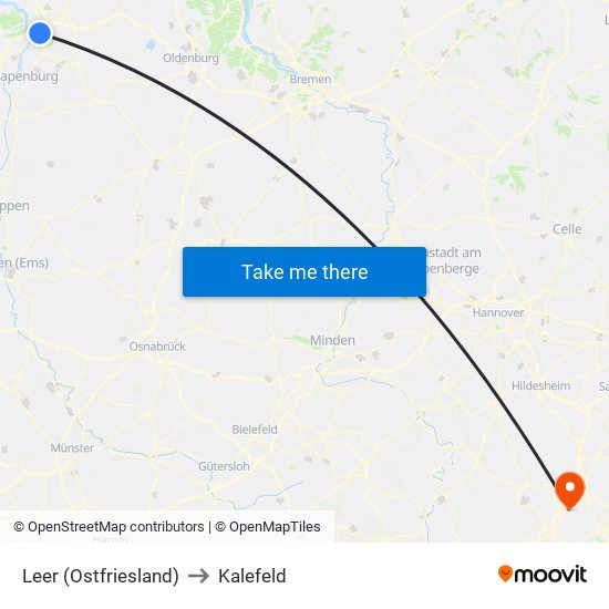 Leer (Ostfriesland) to Kalefeld map