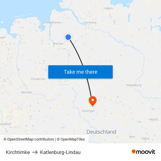 Kirchtimke to Katlenburg-Lindau map
