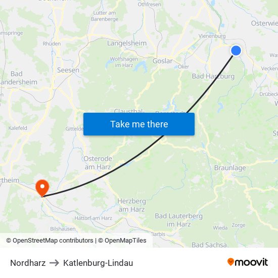 Nordharz to Katlenburg-Lindau map