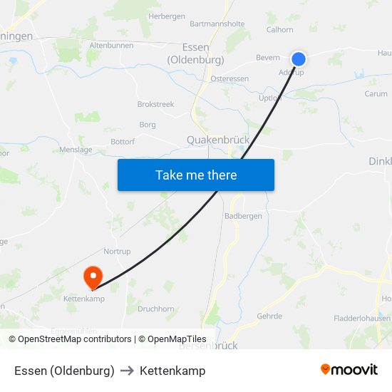 Essen (Oldenburg) to Kettenkamp map