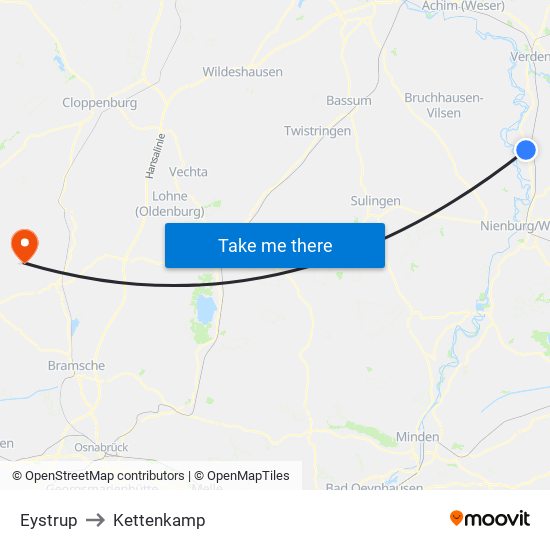 Eystrup to Kettenkamp map