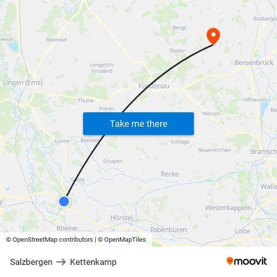 Salzbergen to Kettenkamp map