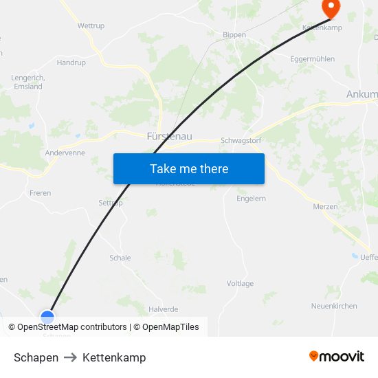 Schapen to Kettenkamp map