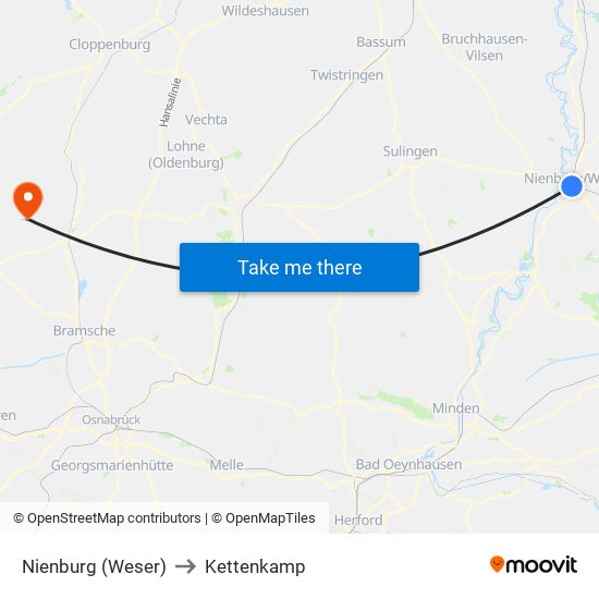Nienburg (Weser) to Kettenkamp map