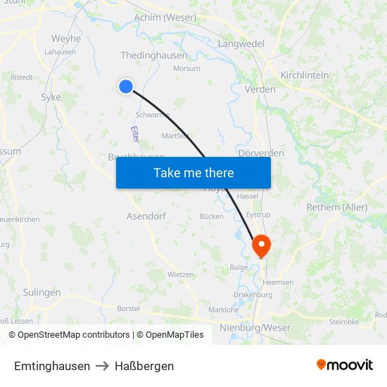 Emtinghausen to Haßbergen map