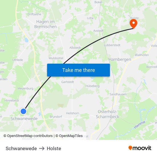 Schwanewede to Holste map