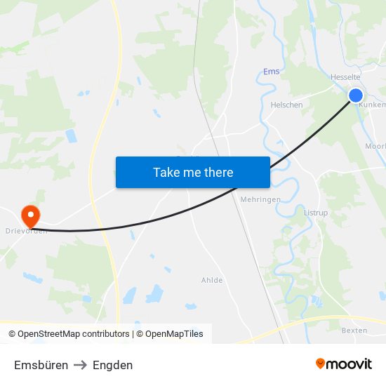 Emsbüren to Engden map