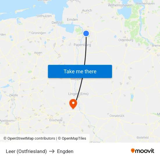 Leer (Ostfriesland) to Engden map