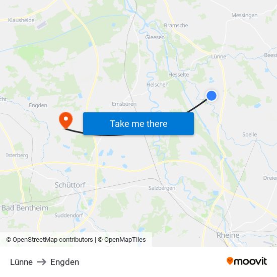 Lünne to Engden map