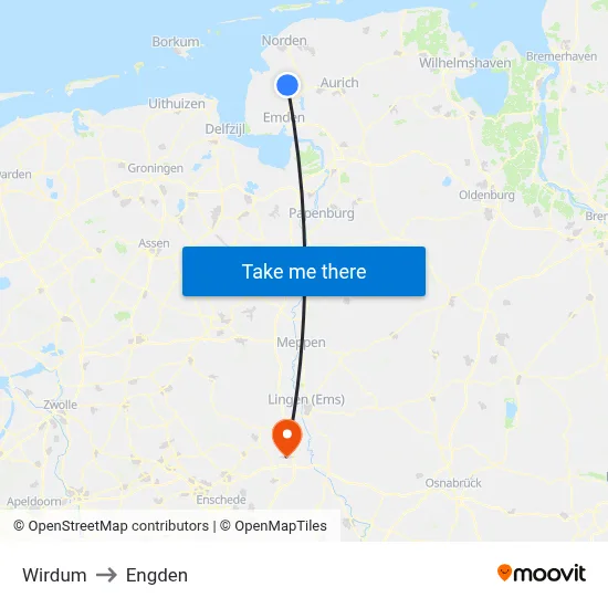 Wirdum to Engden map