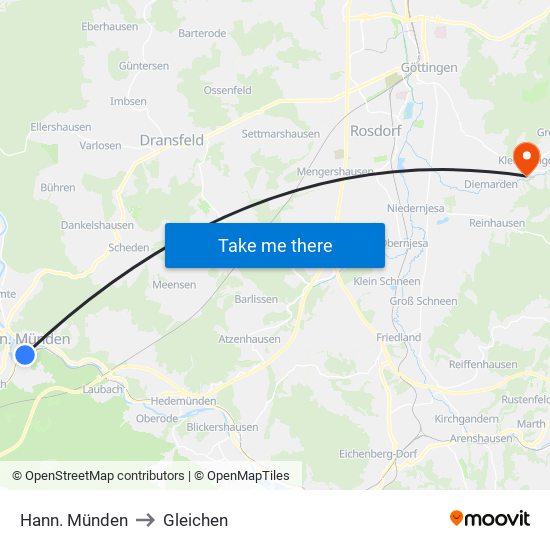 Hann. Münden to Gleichen map