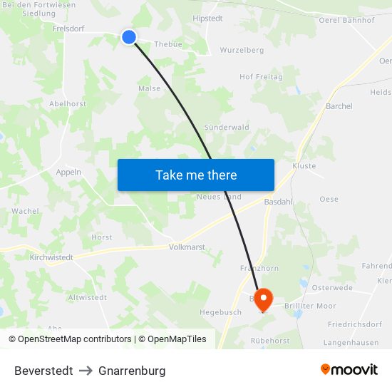 Beverstedt to Gnarrenburg map