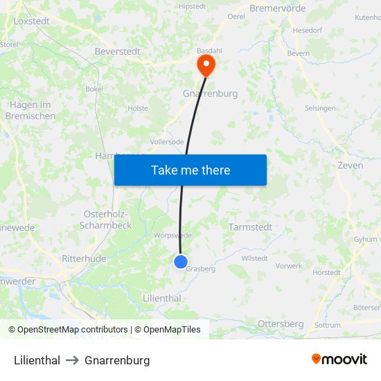 Lilienthal to Gnarrenburg map
