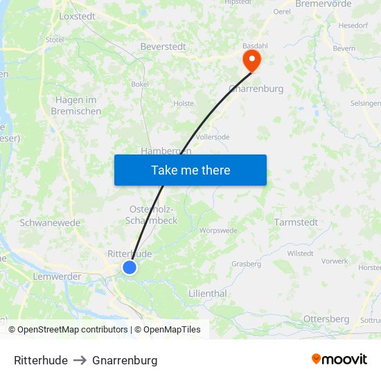 Ritterhude to Gnarrenburg map
