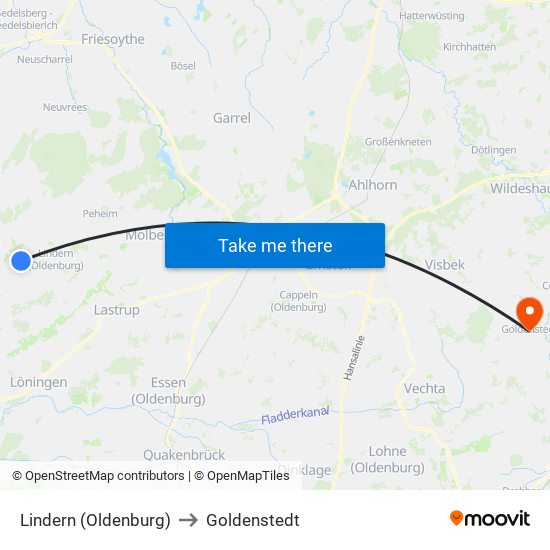 Lindern (Oldenburg) to Goldenstedt map