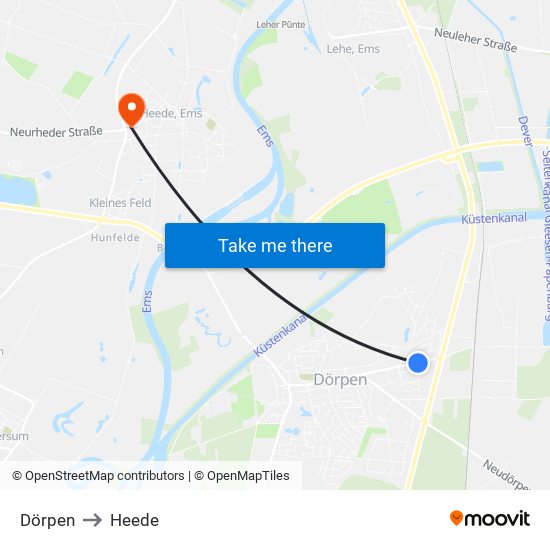 Dörpen to Heede map