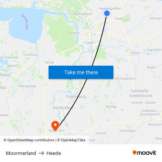 Moormerland to Heede map