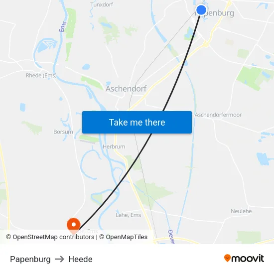 Papenburg to Heede map