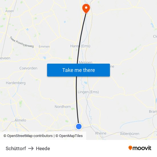 Schüttorf to Heede map