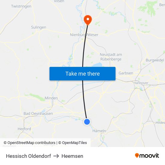 Hessisch Oldendorf to Heemsen map