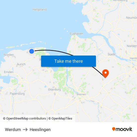 Werdum to Heeslingen map