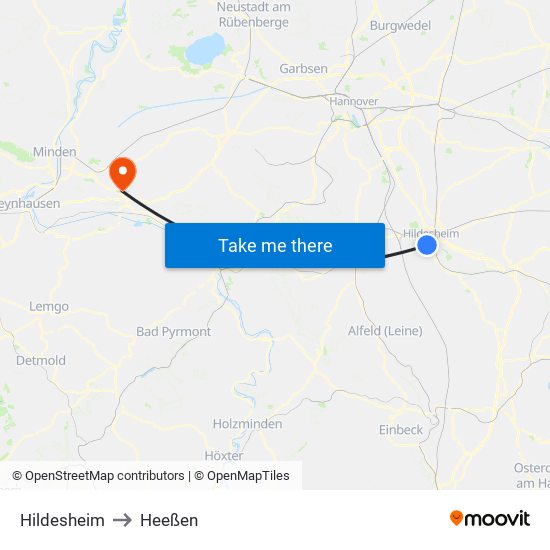 Hildesheim to Heeßen map