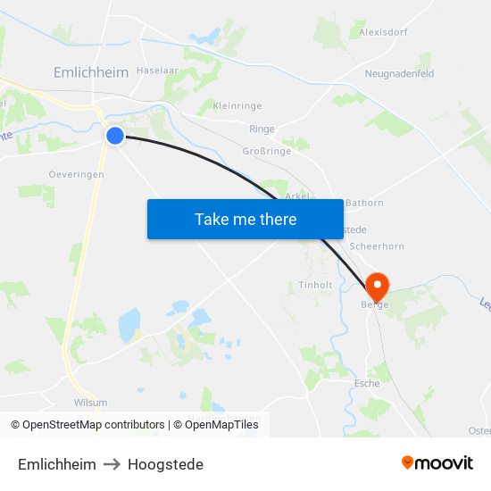 Emlichheim to Hoogstede map