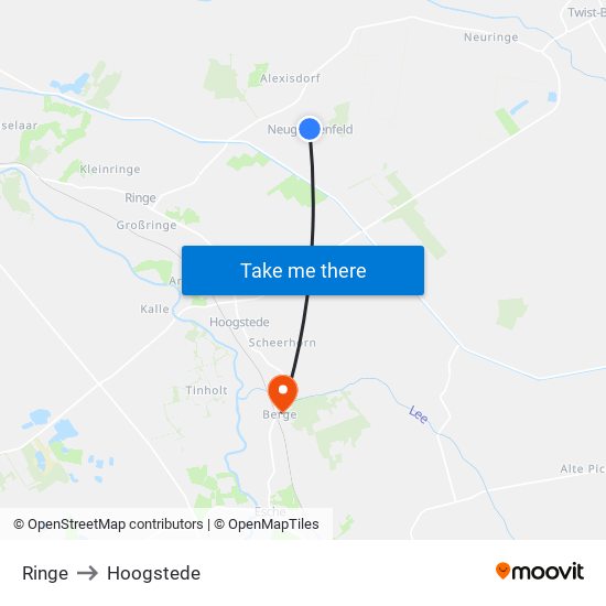 Ringe to Hoogstede map