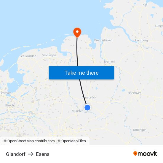 Glandorf to Esens map