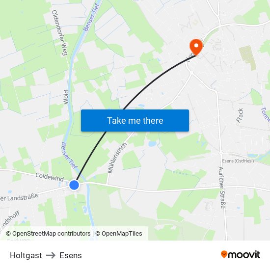 Holtgast to Esens map