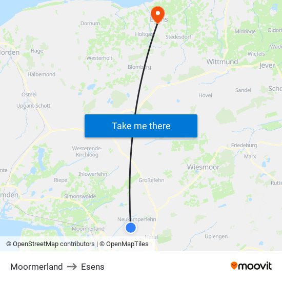 Moormerland to Esens map