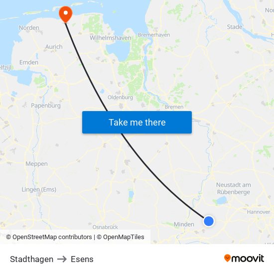 Stadthagen to Esens map