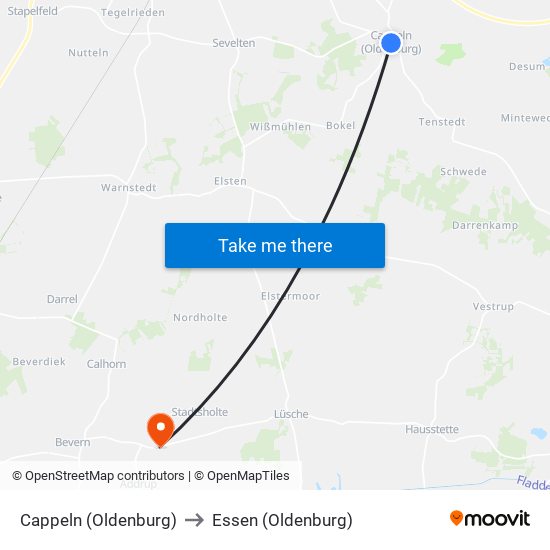 Cappeln (Oldenburg) to Essen (Oldenburg) map