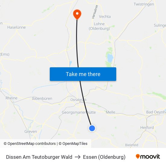 Dissen Am Teutoburger Wald to Essen (Oldenburg) map