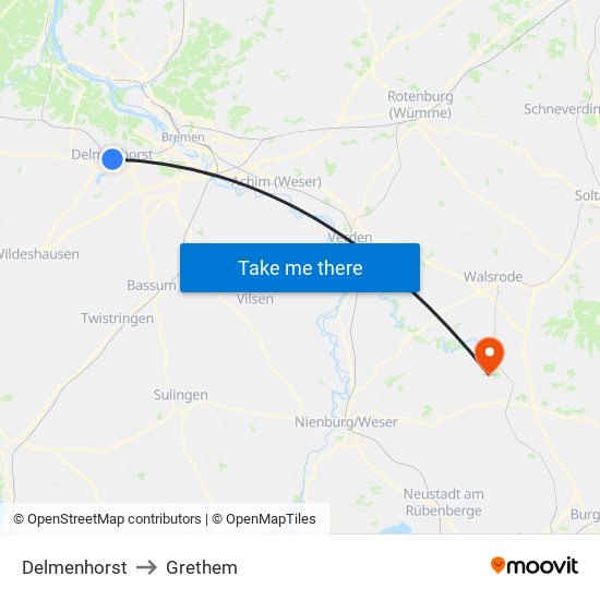 Delmenhorst to Grethem map