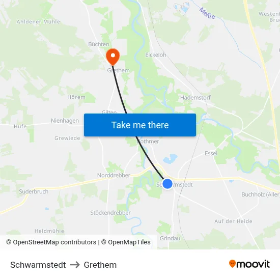 Schwarmstedt to Grethem map
