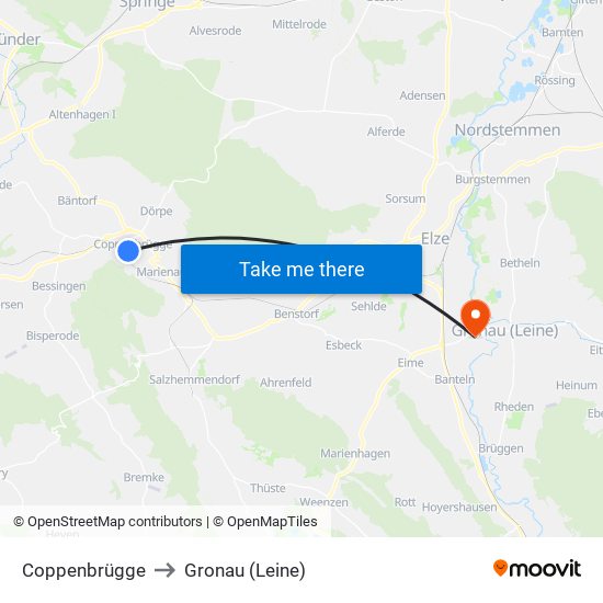 Coppenbrügge to Gronau (Leine) map