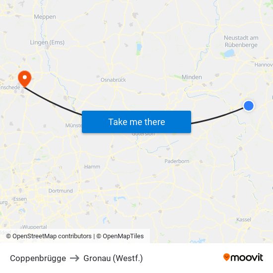 Coppenbrügge to Gronau (Westf.) map